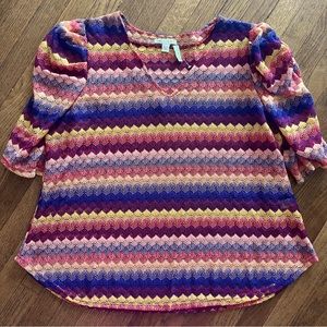 Cato Top Puff Shoulders V-neck Sheer Multi Crochet Like Top Size 18/20W